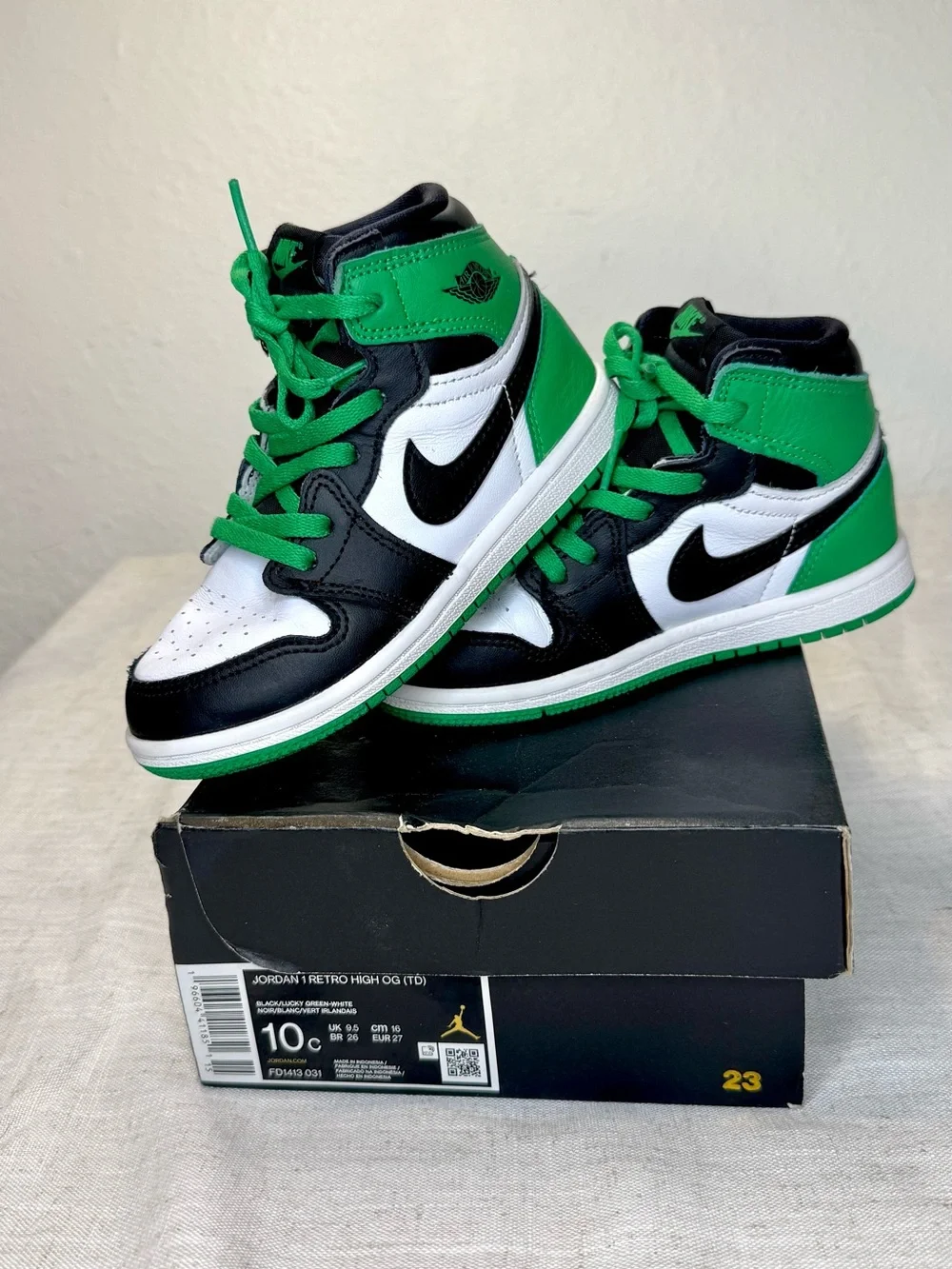 Nike Air Jordan 1 High Kids Shoes - Lucky Green/Black/White
